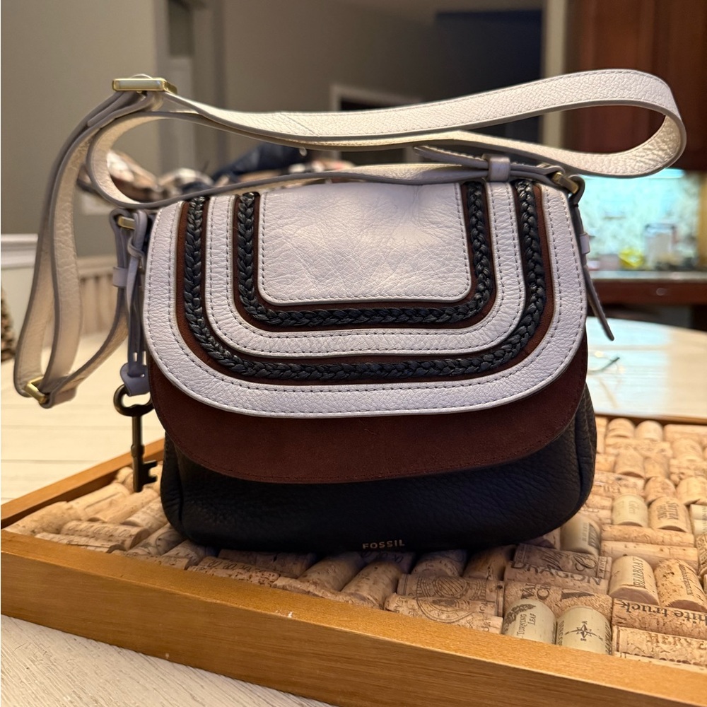 Fossil Women's Black and Brown Crossbody Bag
